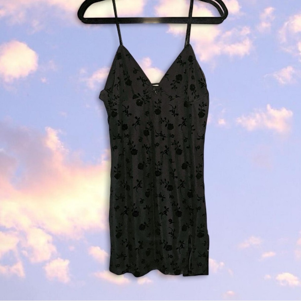 Motel Black Velvet Floral Mini Dress